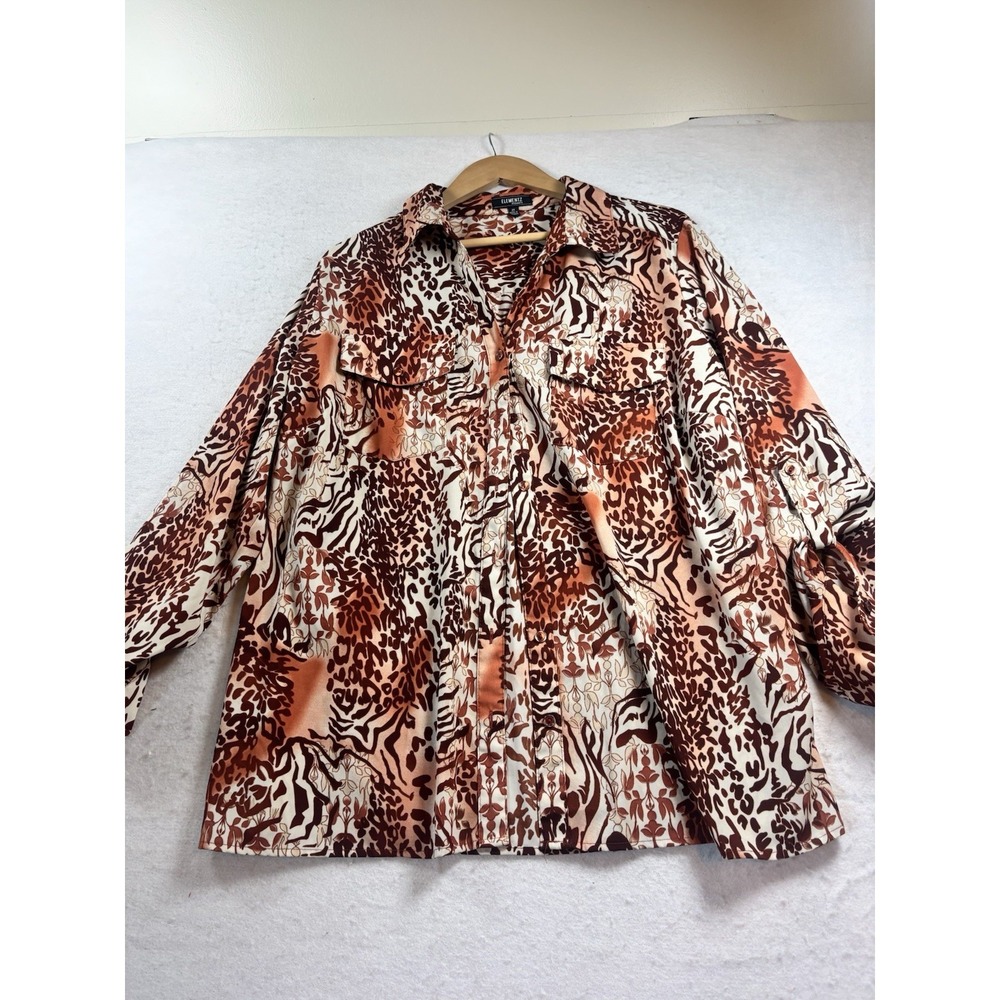 Elementz Animal Print Shirt‎ Women's Size 2X Cheetah Leopard Long Sleeve Jungle